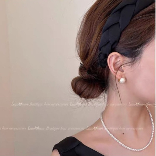 Bờm tóc nữ bản to vải lụa ba màu đen nâu kem thời trang B01