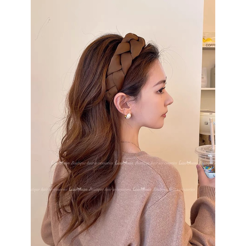 Bờm tóc nữ bản to vải lụa ba màu đen nâu kem thời trang B01