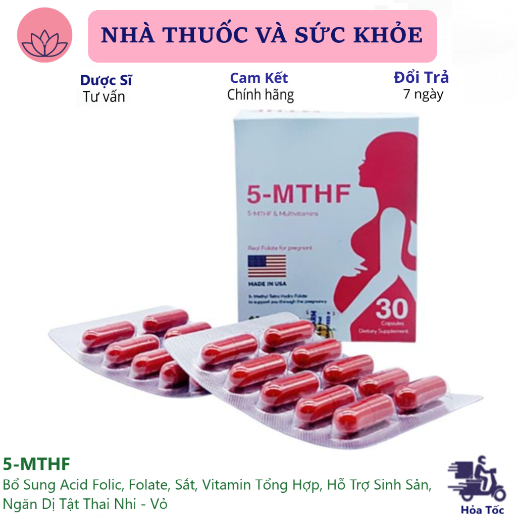 5-MTHF - Bổ Sung Acid Folic, Folate, Sắt, Vitamin Tổng Hợp, Hỗ Trợ Sinh Sản, Ngăn Dị Tật Thai Nhi - Vỏ