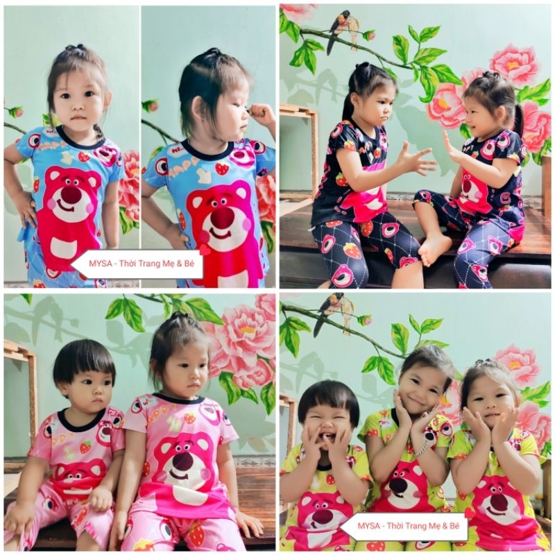 Đồ bộ gấu dâu cho bé gái giá rẻ, chất thun lạnh mịn mát