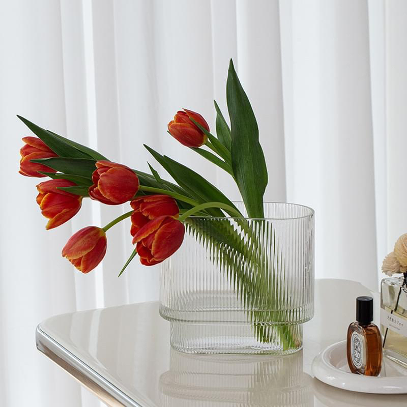 Bình hoa thuỷ tinh sọc dọc phong cách Bắc Âu dùng trang trí văn phòng nhà ở, lọ hoa Odecor