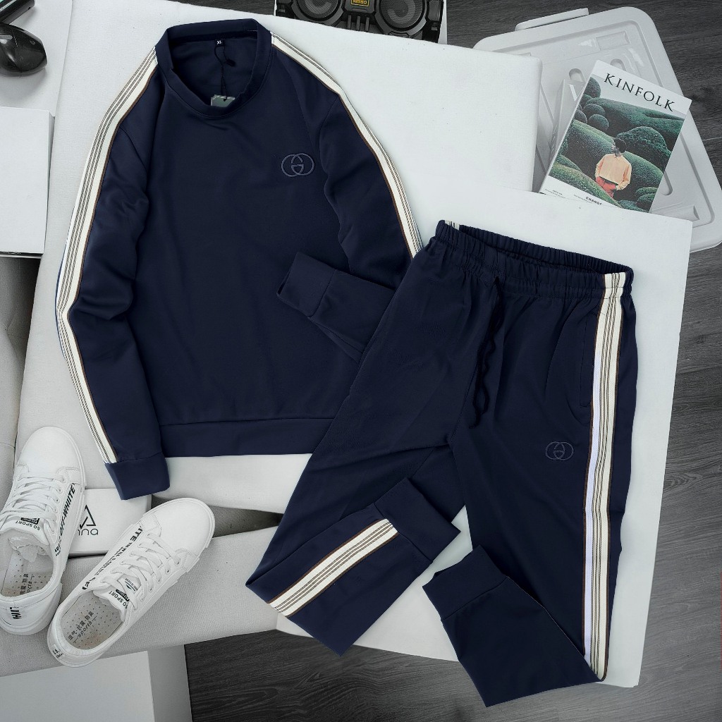 Bộ quần áo thể thao nam dài tay thu đông, chất vải poly cao cấp mềm mại, phối dây viền thể thao trẻ trung - nam tính