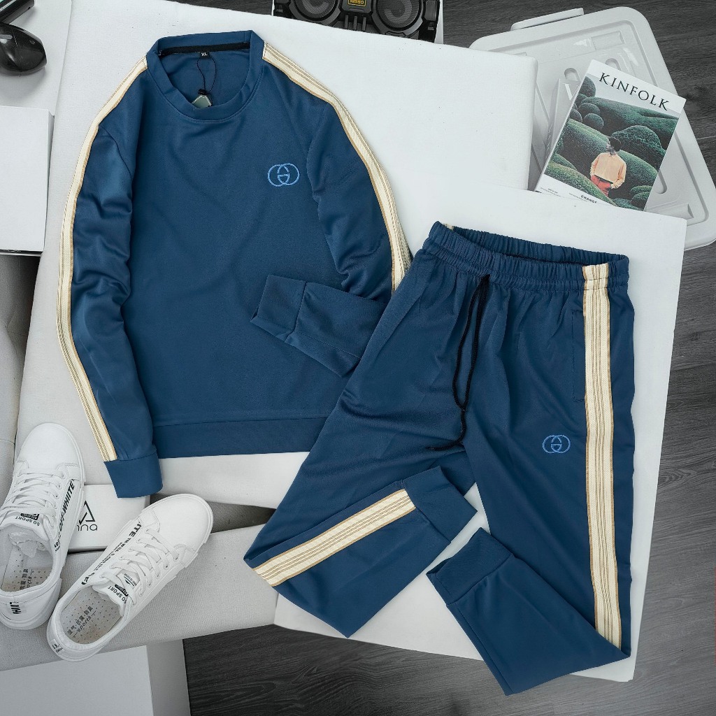Bộ quần áo thể thao nam dài tay thu đông, chất vải poly cao cấp mềm mại, phối dây viền thể thao trẻ trung - nam tính