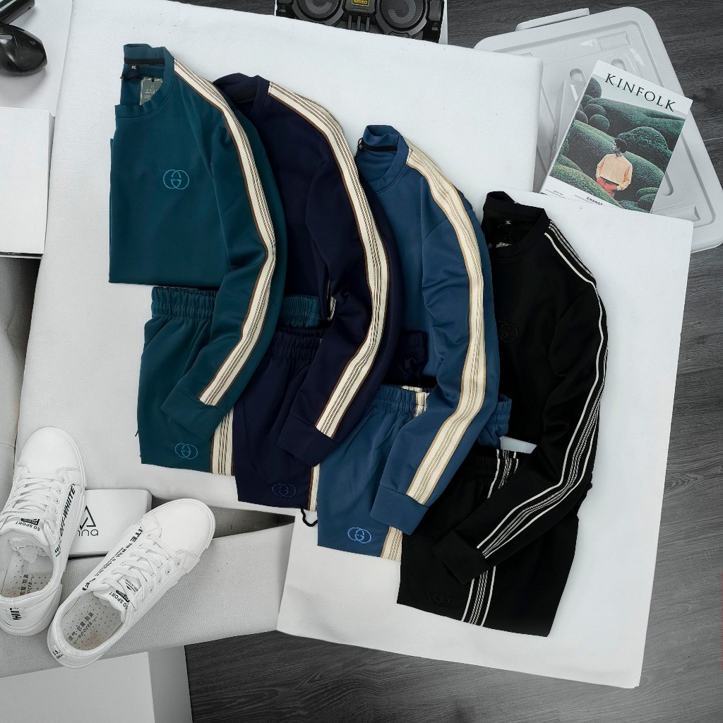 Bộ quần áo thể thao nam dài tay thu đông, chất vải poly cao cấp mềm mại, phối dây viền thể thao trẻ trung - nam tính