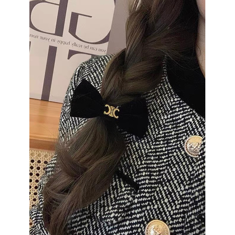 Nơ kẹp tóc mái mini vải nhung đính charm cute cho nữ N92