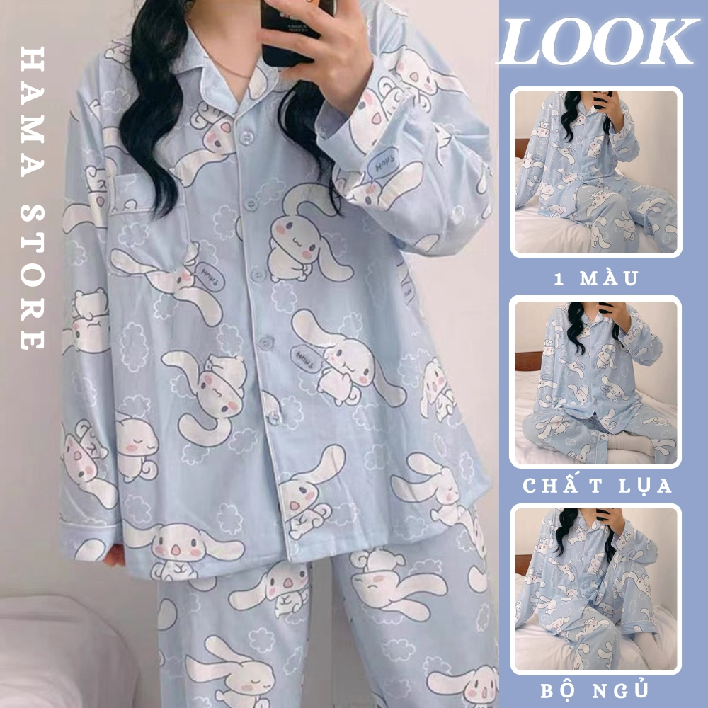 Bộ đồ nữ Pijama lụa tay dài quần dài hoạt hình ullazang mặc ở nhà mùa đông cao cấp chất dày phong cách hàn quốc-BND09