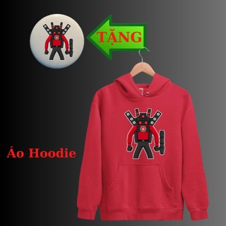 Áo Khoác Hoodie trẻ em in hình Skibidi Toilet Titan Upgraded Cameraman, Titan Speakerman, Chất nỉ mềm mịn-Kèm huy hiệu