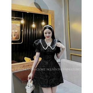Đầm váy gấm dự tiệc cổ viền phong cách Hàn tay phồng cực xinh