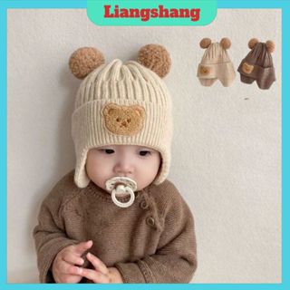 Mũ nón len bịt tai Gâu Mimo - Nón dệt kim mùa đông cho bé đính hình gấu tai bông