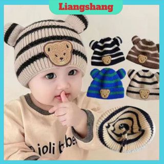 Mũ Len Bé Gấu Sọc Ngang - Nón len phong cách Hàn Quốc cho bé từ 3-12 Tháng