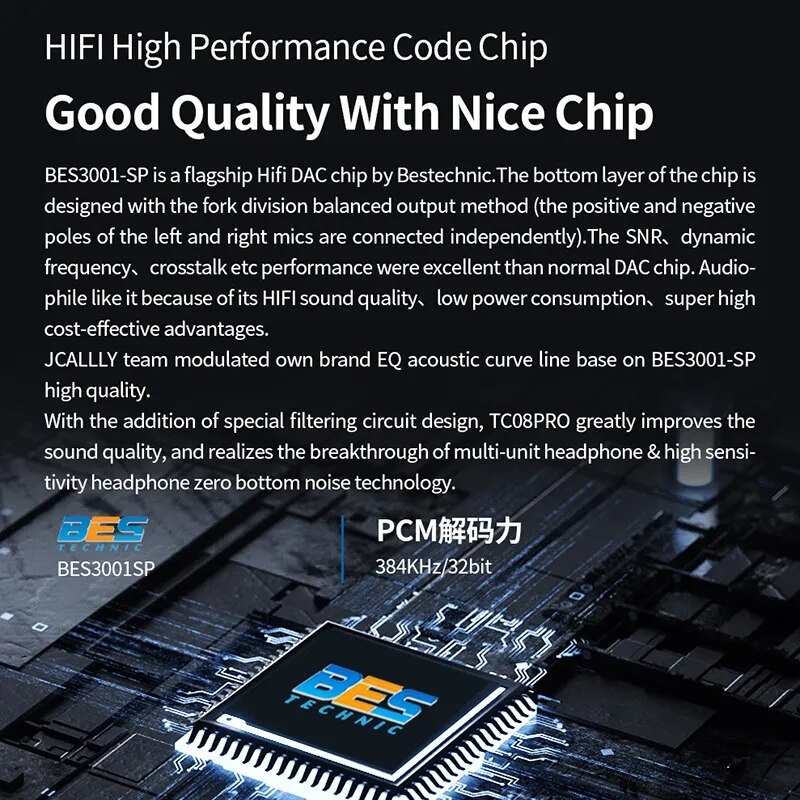 Dây cáp nâng cấp tai nghe JCALLY TC08 Pro | DAC Chip BES3001 - SP | Có Mic