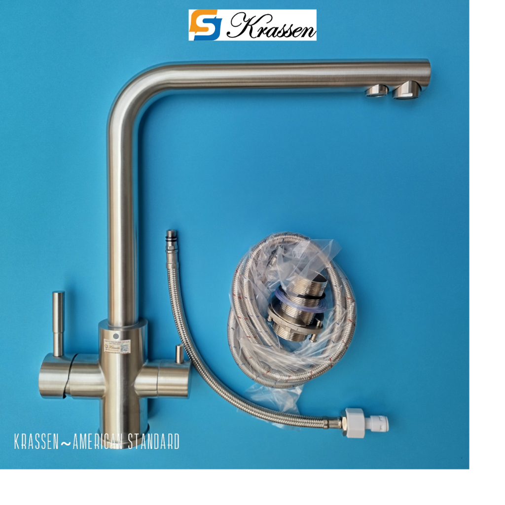 Vòi rửa chén bát KRASSEN 3 đường nước (nóng/lạnh/nước lọc RO) KR-16 / Màu trắng Inox / Hàng chính hãng