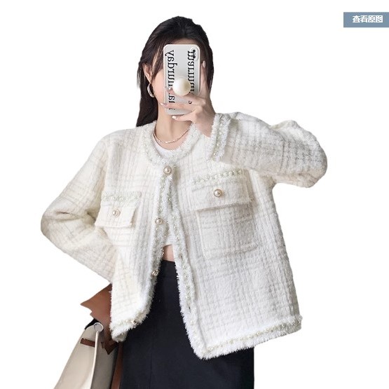 🌸Hàng Order🌸 Bigsize Áo Khoác Lông Thỏ Đính VIền Ngọc Phối Túi Tiểu Thư Nữ Tính🌸 Hàng Quảng Châu