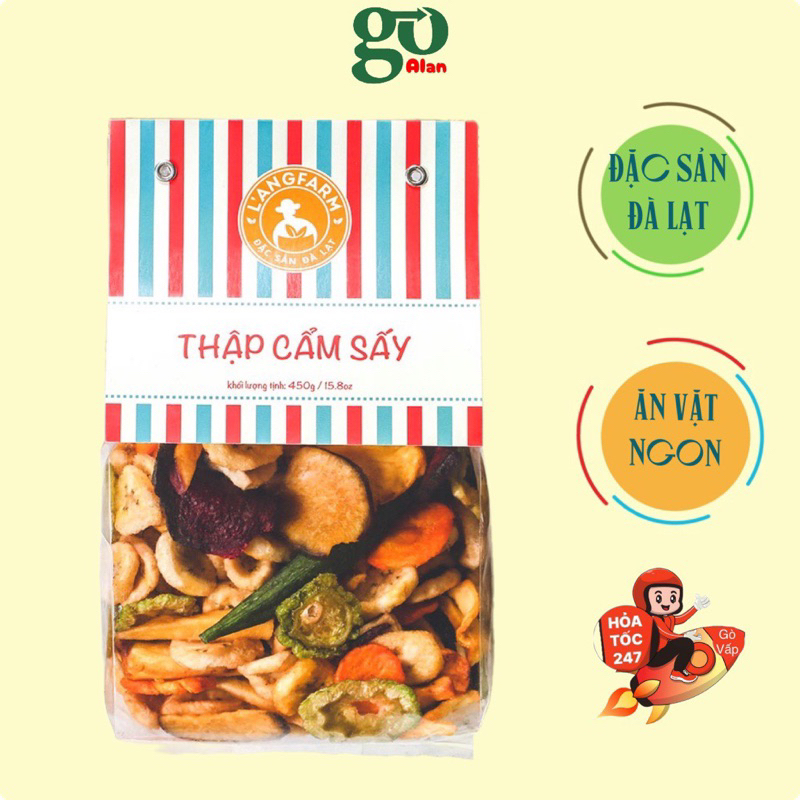 Thập cẩm sấy giòn, 450gr, bịch, LANGFARM, Đà Lạt