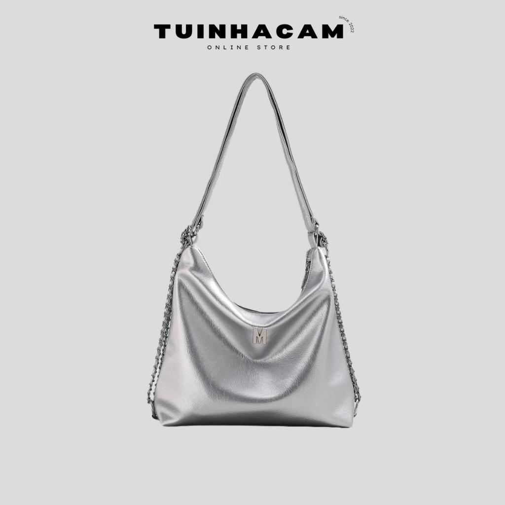 Balo nữ đeo vai Tuinhacam túi tote có khoá kéo da mềm dây da phối xích thời trang nữ Hàn Quốc - TNC034