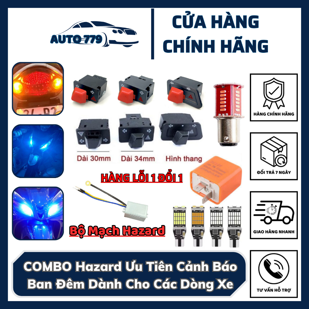 COMBO Hazard 4 Món Ưu Tiên Cảnh Báo Ban Đêm Dành Cho Tất Cả Các Dòng Xe Gồm (Công tắc hazard hoặc mạ