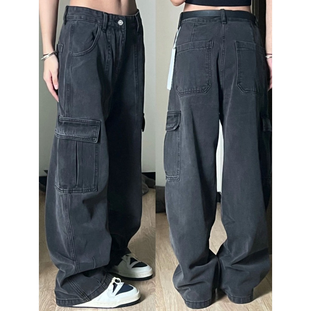 Quần jean nam nữ ống rộng dáng suông phong cách unisex Maia Quanjeanucargo3623  P9K3.4
