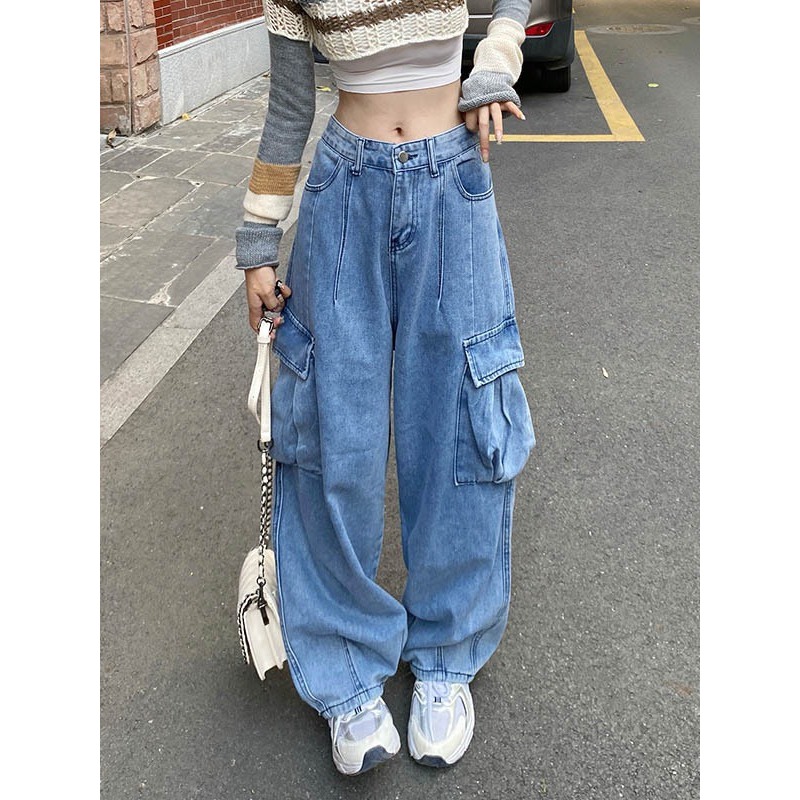 Quần jean nam nữ ống rộng dáng suông phong cách unisex Maia Quanjeanucargo3623  P9K3.4