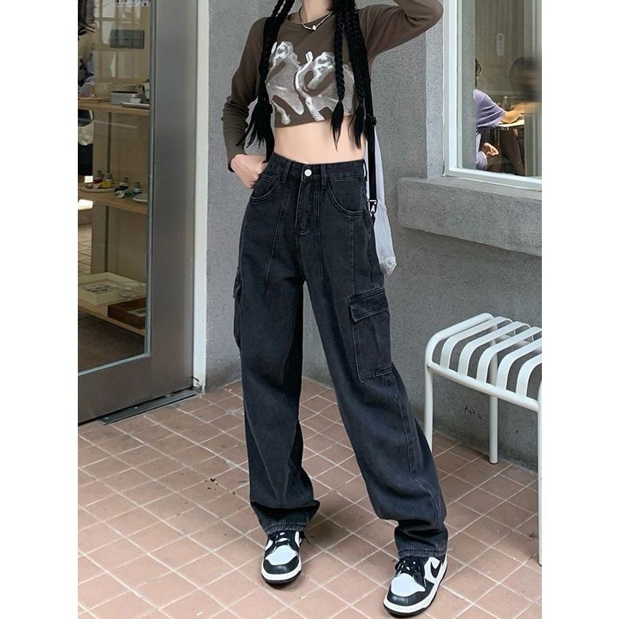 Quần jean nam nữ ống rộng dáng suông phong cách unisex Maia Quanjeanucargo3623  P9K3.4