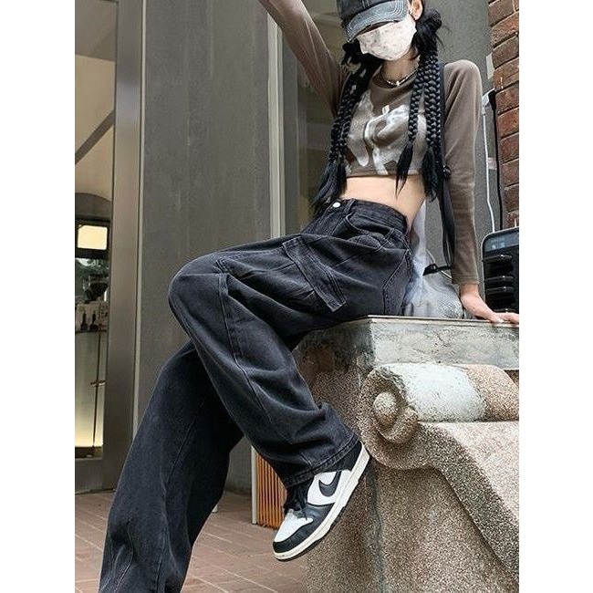 Quần jean nam nữ ống rộng dáng suông phong cách unisex Maia Quanjeanucargo3623  P9K3.4