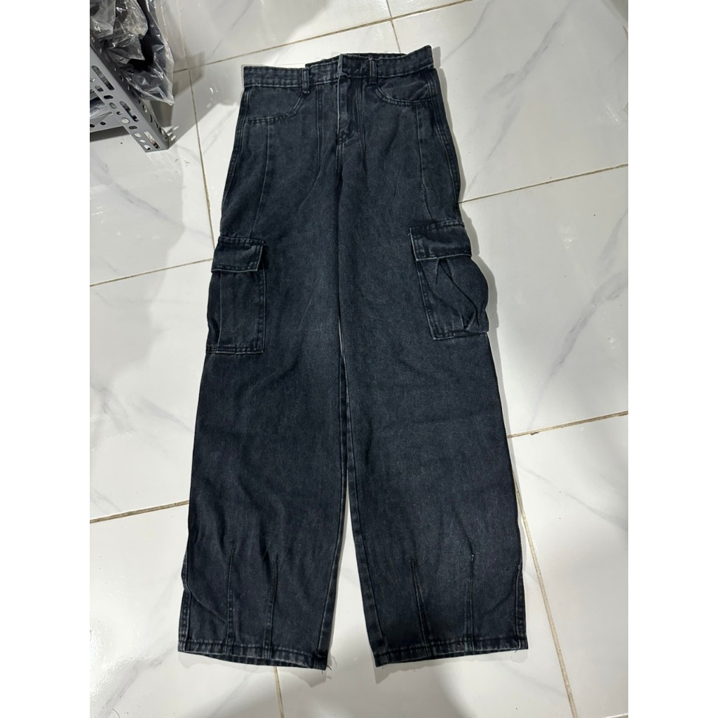 Quần jean nam nữ ống rộng dáng suông phong cách unisex Maia Quanjeanucargo3623  P9K3.4