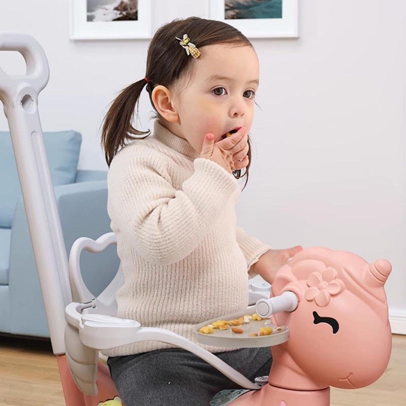 Ngựa bập bênh 2in1- Ngựa bập bênh đa năng có tay đẩy, có bàn ăn dặm, có đai bảo vệ an toàn cho bé
