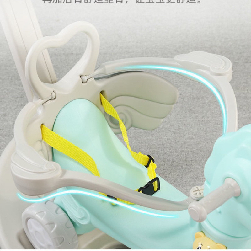 Ngựa bập bênh 2in1- Ngựa bập bênh đa năng có tay đẩy, có bàn ăn dặm, có đai bảo vệ an toàn cho bé