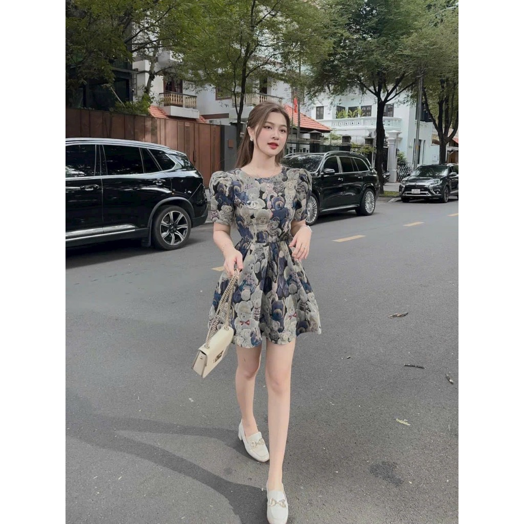 Đầm voan họa tiết siêu xịn phong cách Hàn Quốc,đường phố dành cho chị em đi chơi tuyệt xinh