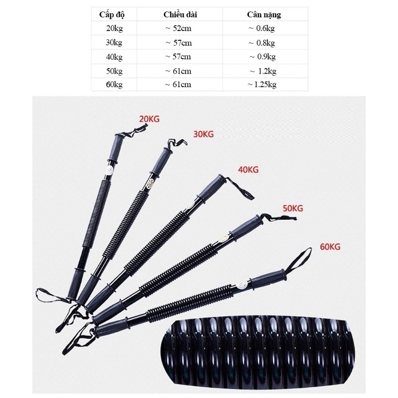 Gậy Lò Xo Tập Lực - Gậy Bẻ Tập Cơ Tay 20kg,30Kg,40kg,50kg,60kg - Hàng Cam kết Loại 1 nhập khẩu