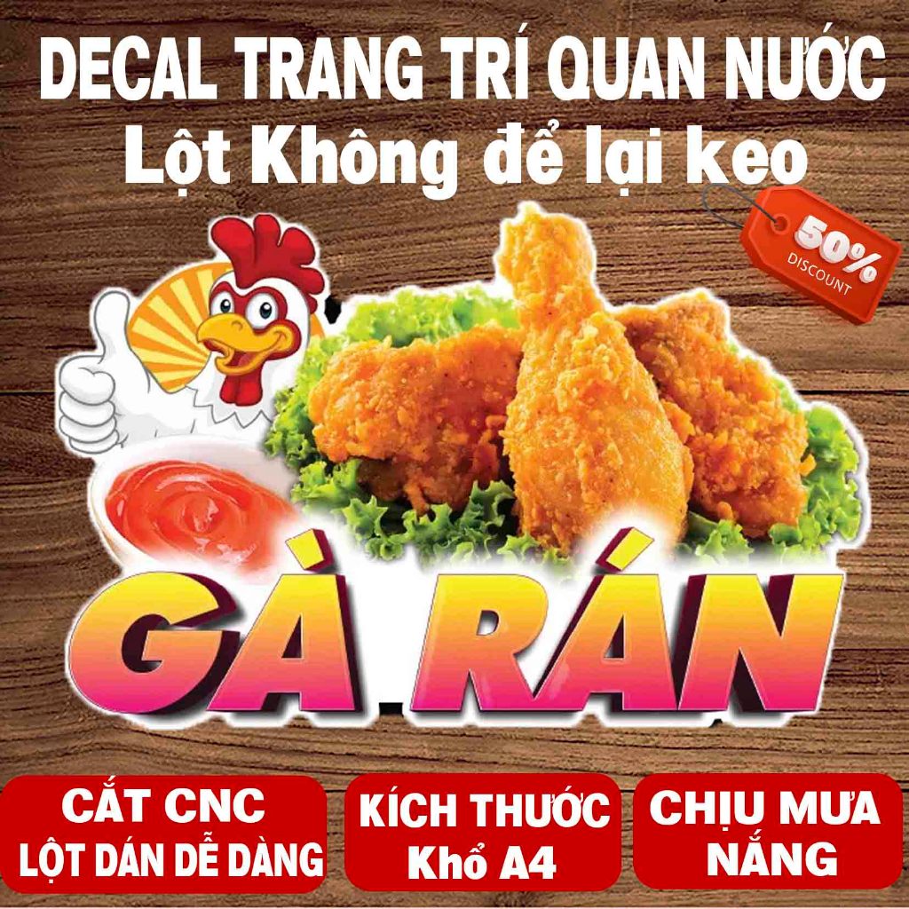 DECAL Gà Rán - Trang Trí Quán Nước, Xe Đẩy, Tường, Tủ Kính với Thiết Kế Độc Đáo, chống nước cao cấp, Khổ A4(21x29cm)