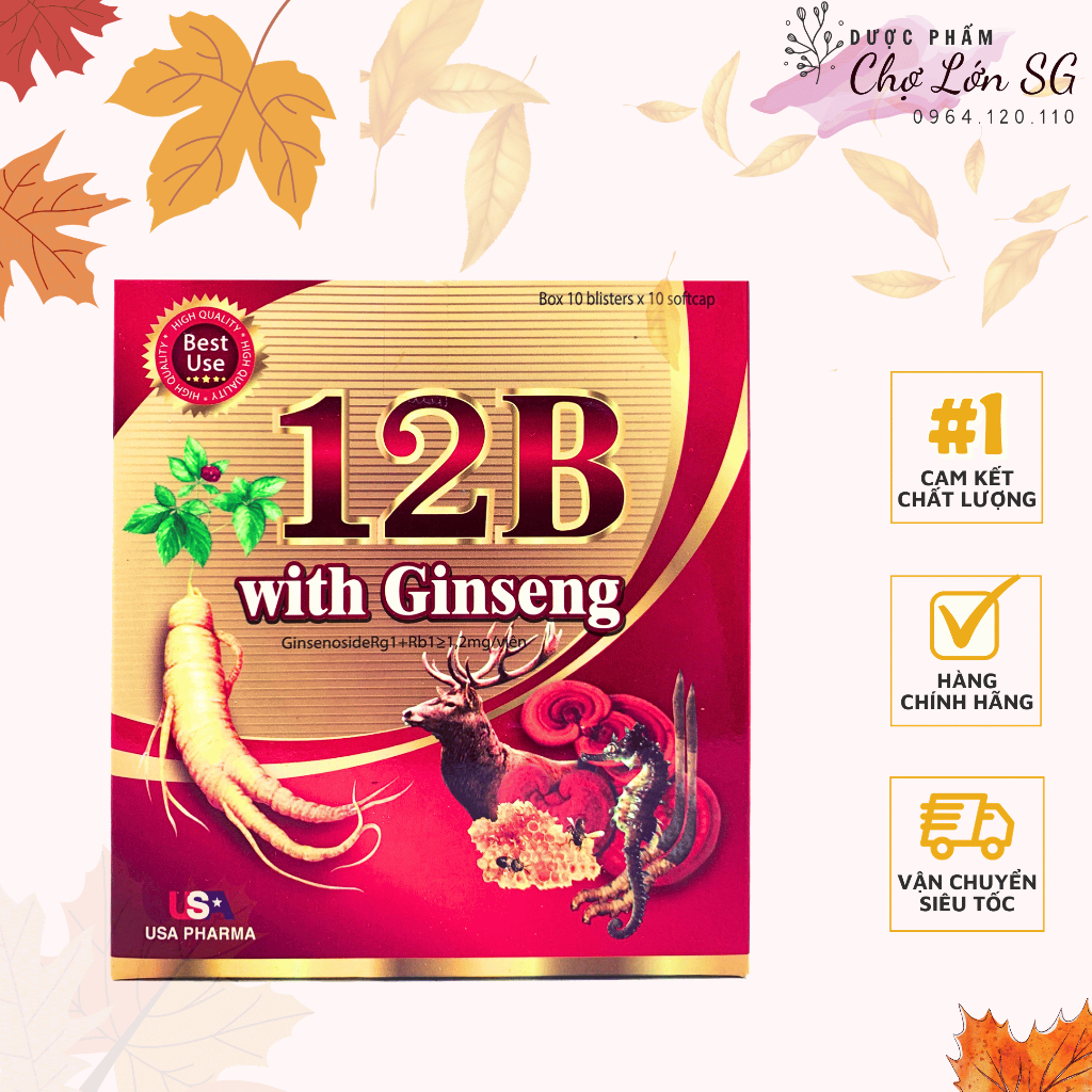 Viên bổ sung vitamin và nhân sâm 12B WITH GINSENG giúp ăn ngon, bồi bổ sức khỏe - Hộp 100 viên