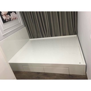 Giường ngủ Trắng gỗ công nghiệp MDF 2 hộc kéo