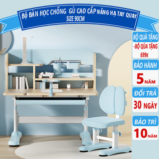 Bàn học chống gù F05, bàn học sinh mặt bàn rộng 90cm, bàn học thông minh có tay quay nâng hạ, bàn học cho bé