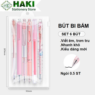 Bút gel HAKI set 6 bút mực gel đen mực khô nhanh ngòi ST 0,5mm bút gel đen mực trơn mượt viết cực thích B23