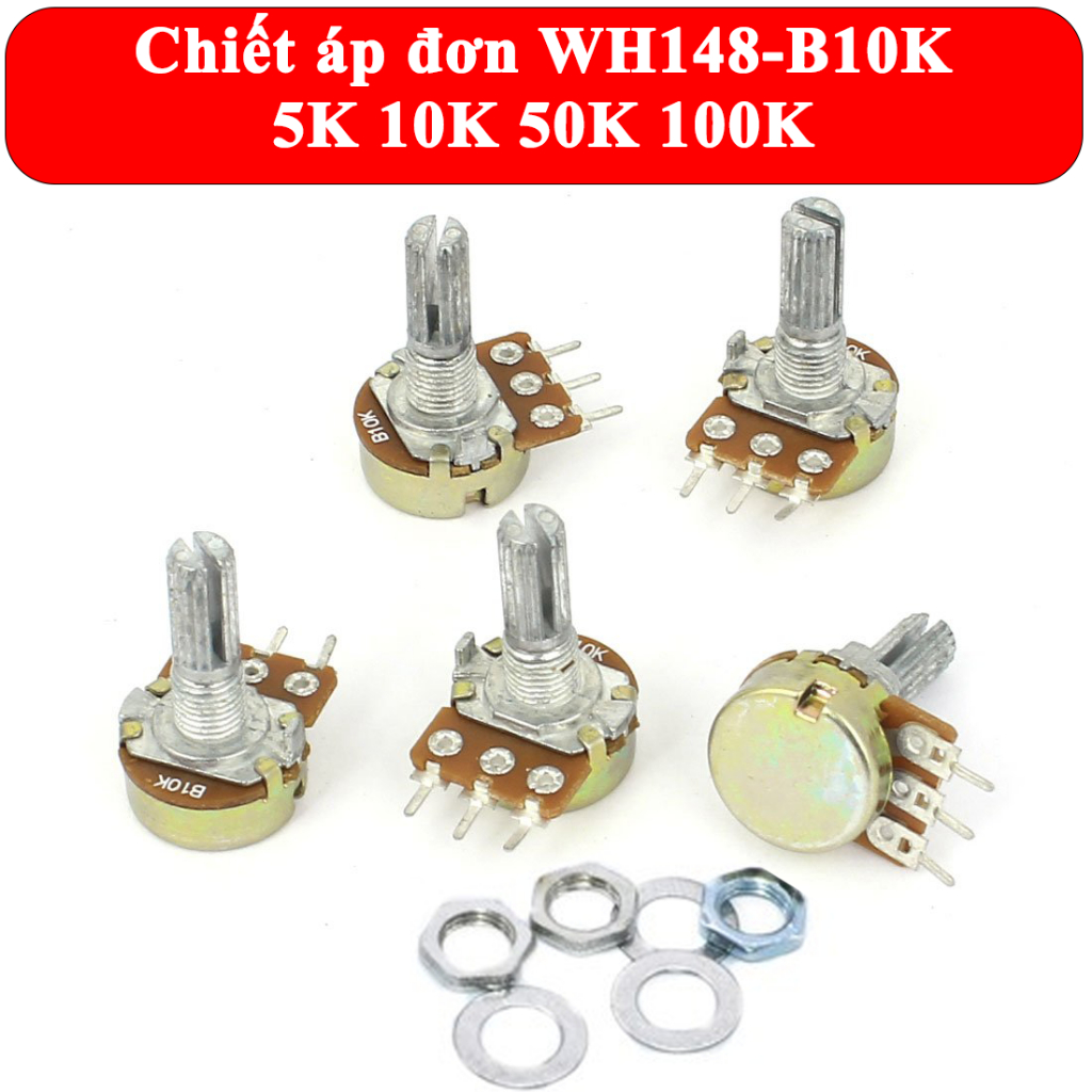 Chiết áp đơn WH148-B10K 15mm 3 chân 5K 10K 50K 100K chất lượng cao , Núm triết áp