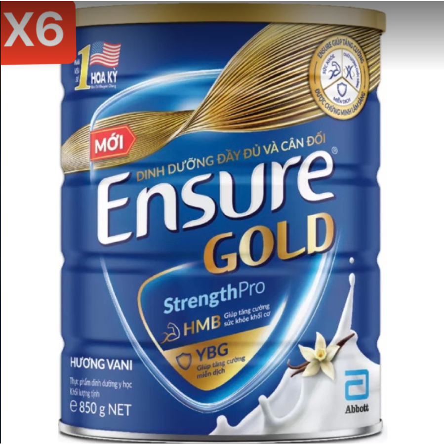 Combo 6-8 Sữa bột Ensure Gold Abbott hương vani HMB 850g lon