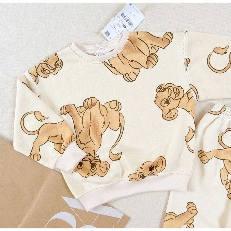 Bộ nỉ hoạ tiết sư tử za.ra cho bé trai bé gái size từ 12-24 cân
