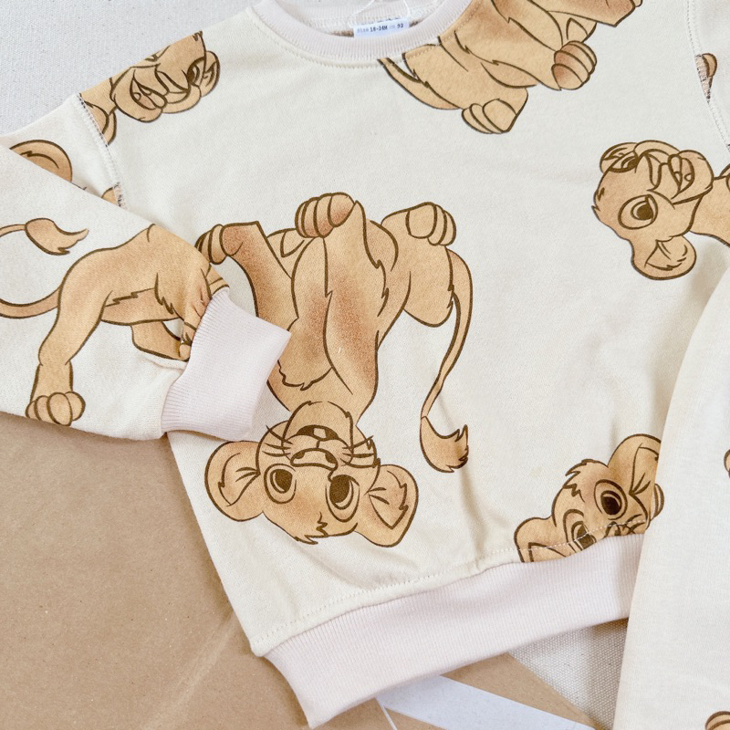 Bộ nỉ hoạ tiết sư tử za.ra cho bé trai bé gái size từ 12-24 cân