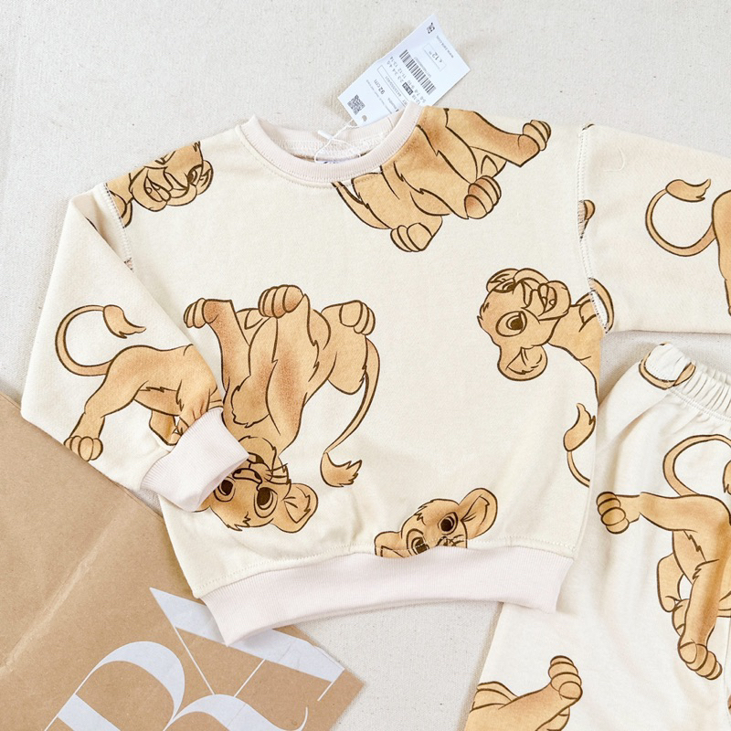 Bộ nỉ hoạ tiết sư tử za.ra cho bé trai bé gái size từ 12-24 cân