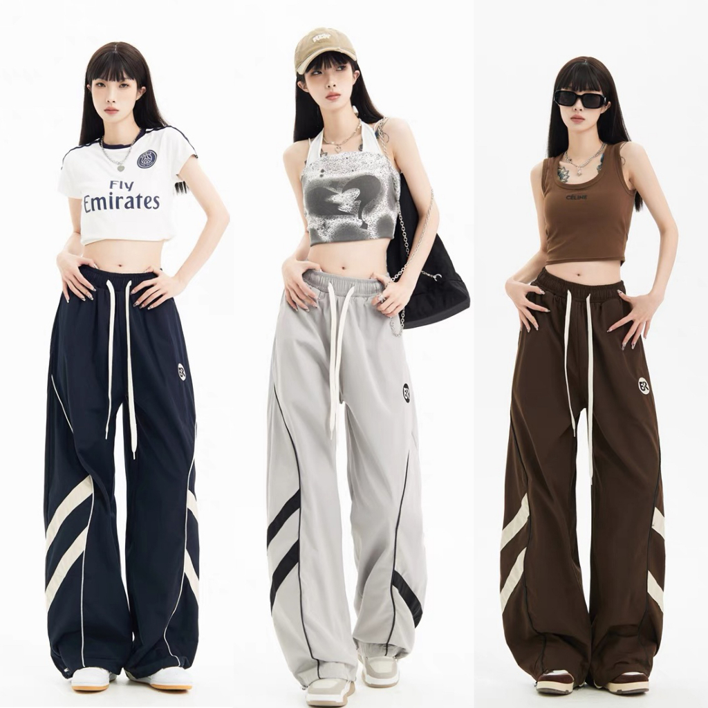 Quần ống suông rộng dài nữ y2k unisex nam mặc 2 kiểu có dây rút Baggy Cargo pant y2k ulzzang PARACHUTE Love Studio