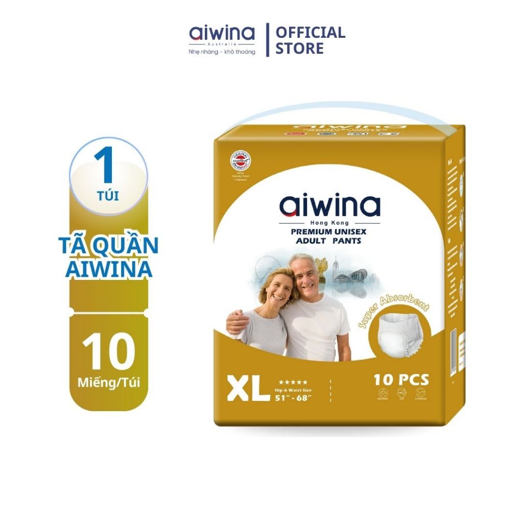 Tã Quần Người Già Cao Cấp Aiwina Size XL Gói 10 Miếng Siêu Thấm Bỉm Quần Người Lớn Siêu Mỏng và Mềm Khô Thoáng