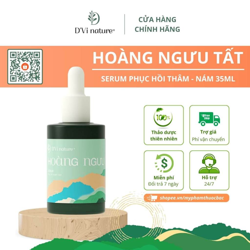 Serum hoàng ngưu tất 35ml D’Vi nature giúp hỗ trợ da bóng mịn, dưỡng da, ngăn chân nám và tàn nhang quay lại, tái tạo da