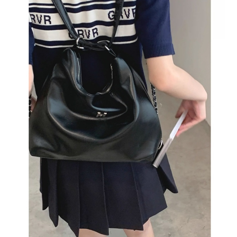 Balo nữ đeo vai Tuinhacam túi tote có khoá kéo da mềm dây da phối xích thời trang nữ Hàn Quốc - TNC034