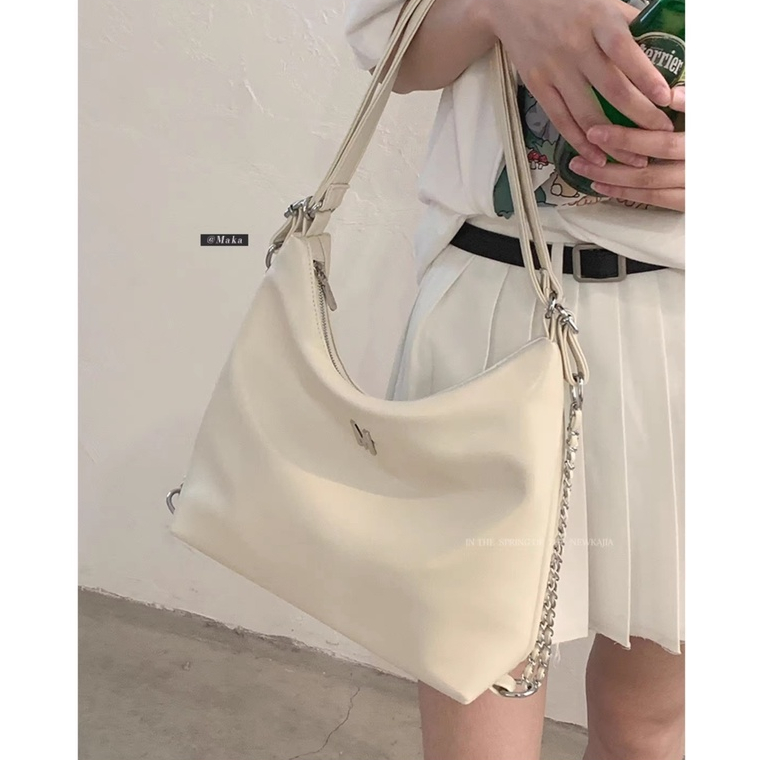 Balo nữ đeo vai Tuinhacam túi tote có khoá kéo da mềm dây da phối xích thời trang nữ Hàn Quốc - TNC034