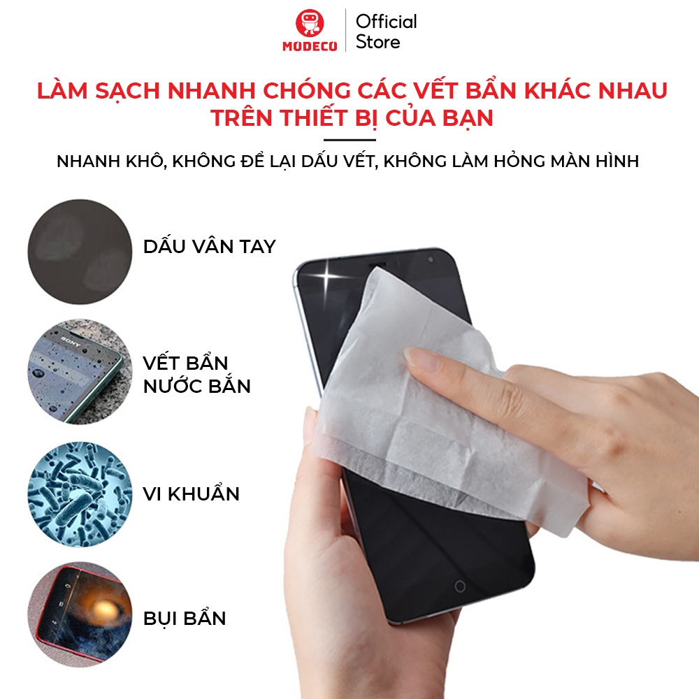 Khăn Lau Màn Hình Modeco, Khử Khuẩn Vệ Sinh Màn Hình Điện Thoại, Máy Tính Bảng - Làm Sạch, Bảo Vệ, Không Để Lại Vết