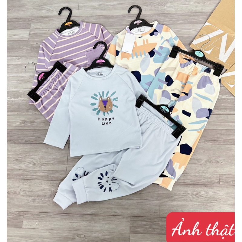 Sét 3b dài tay gấu nổi họa tiết 3 màu cho bé trai