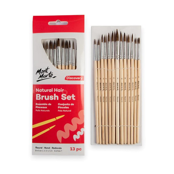 Bộ 13 Cọ Đầu Tròn Natural Hair Round Brush Mont Marte - Cọ Lông Thú Tự Nhiên (BMHS0057)