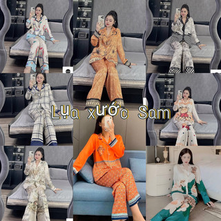 Đồ bộ mặc nhà tay dài, chất lụa xước sam loại 1, mềm mịn, mát, vải mướt