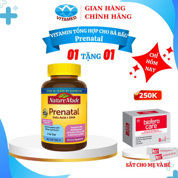 [ Mua 1 Tặng 1 ] Nature Made Prenatal Multi + DHA Bổ Sung Vitamin Cho Bà Bầu Hộp 150 Viên