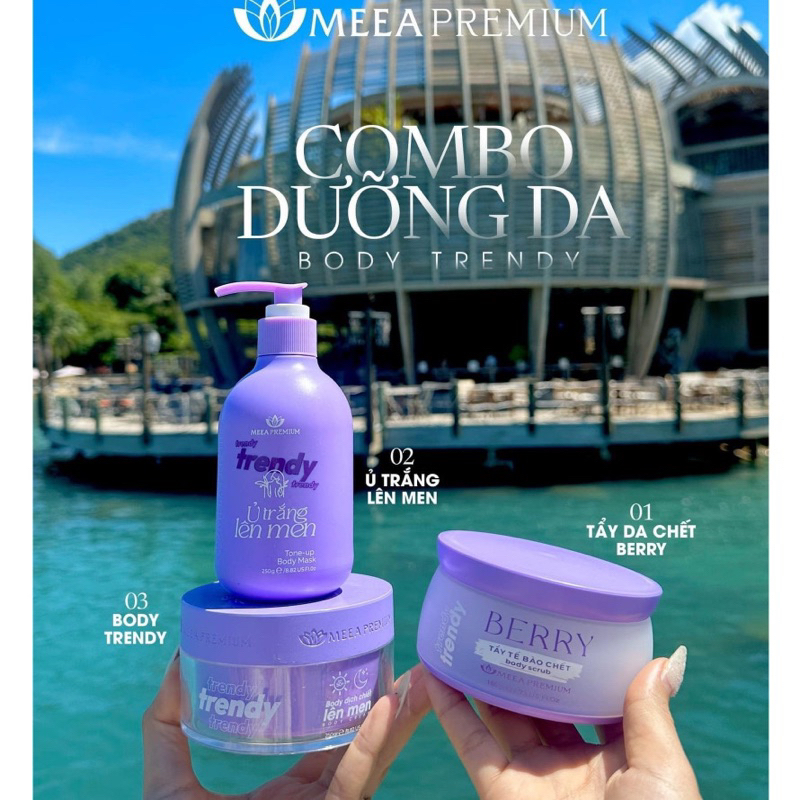 Combo ủ trắng lên men Trendy, kem body Trendy & Tẩy Tế Bào Chết Body Meea Premium